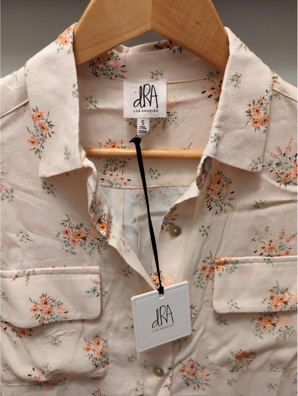 S EZRA Shirt Winter Floral Women's NWT Fall Blouse Top Buttons dRA Los Angeles